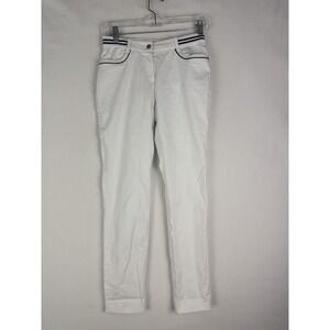 Louis Castel Pants Womens White Sz 64 Striped Skinny Satretch Performance Golf